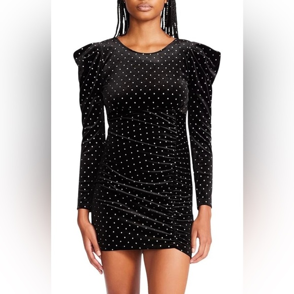 🖤🖤NWT- BETSEY JOHNSON STUNNING  POWER SLEEVE METALLIC DOT VELVET DRESS SZ M🖤 - Picture 1 of 9